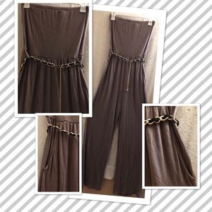 Tan wide leg sleeveless pants jumper